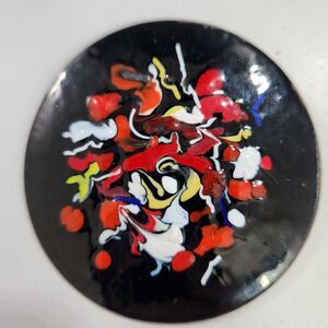 Large VTG Copper Enamel Brooch Pin Modernist Abstract Style Artist Made MCM